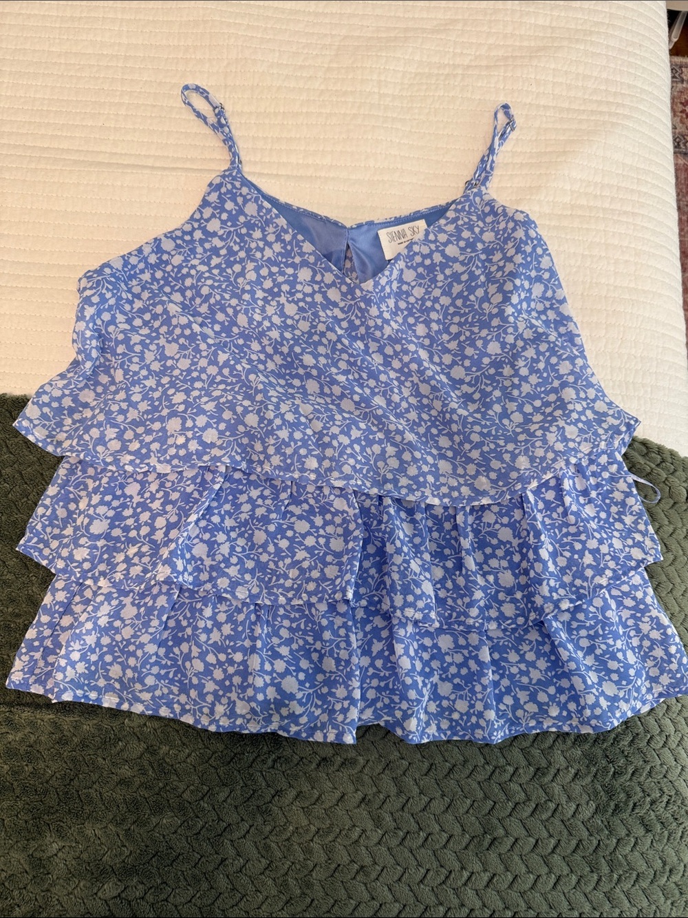 Sienna Sky Blue Floral Ruffle Camisole